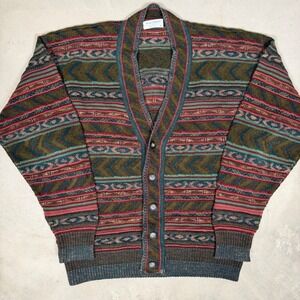 Vintage Tricots St Raphael Cardigan Sweater Mens XL Geometric Knit Made in USA